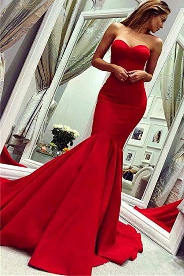 Sey Red Satin Mermaid Sleeveless Sweetheart Floor Length Backless Prom Dresses | Evening Gowns With Zipper