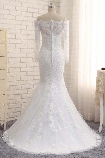 TsClothzone Unique Bateau Longsleeves A-line Wedding Dresses With Appliques White Tulle Bridal Gowns On Sale_5