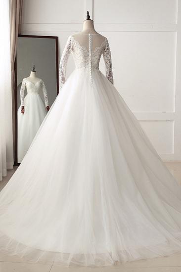 TsClothzone Elegant Jewel Tulle Lace White Wedding Dress A-Line Long Sleeves Appliques Bridal Gowns On Sale_3