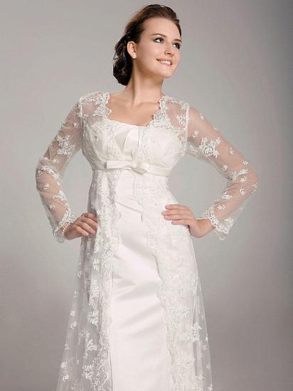 StylishSheath Wedding Dress Square Lace Satin Long Sleeve Bridal Gowns with Sweep Train_3