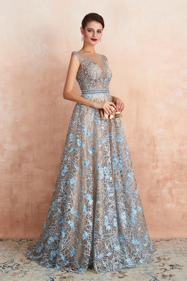 Celandine | Expensive Cap Sleeve See-through Prom Dress with Sky Blue Appliques, Unique Luxury Design Long Evening Dress Online_8