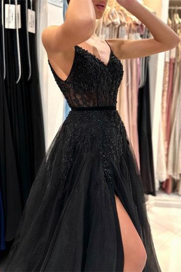 Elegant evening dresses long black | Lace prom dresses_2