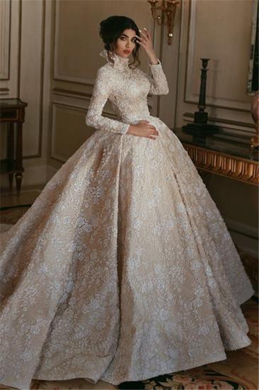 Vintage Lace Long Sleeves Brautkleider | 2022 Glamouröse Brautballkleider mit Stehkragen