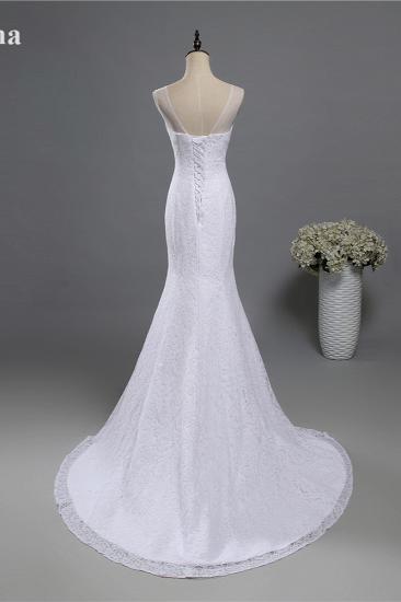 TsClothzone Stylish V-Neck White Lace Mermaid Wedding Dress Appliques Sleeveless Sequins Bridal Gowns_3