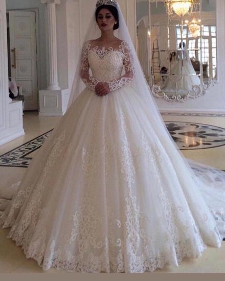 Glamorous Bateau Long Sleeves Wedding Dress | Lace Princess Bridal Gowns_2