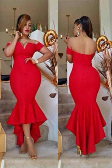 Mermaid Red Sexy Simple Off-the-Shoulder Hi-Lo Prom Dress