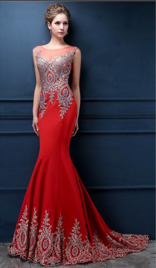 Red Mermaid Charming Applique 2022 Evening Dresses Court Train Sexy Sleeveless Prom Gowns_6