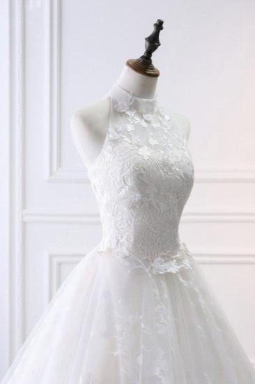 TsClothzone Elegant A-Line Halter Tulle White Wedding Dress Sleeveless Appliques Bridal Gowns On Sale_8
