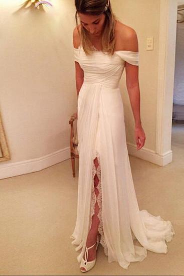A-Line Off-the-Shoulder Wedding Dress Chiffon Long Beach Bridal Gowns On Sale_1