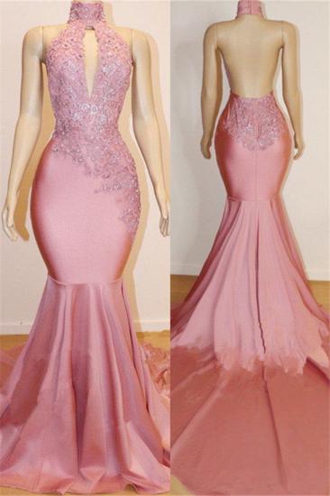Sexy Backless Pink Prom Dresses on Mannequins Cheap | Mermaid Beads Appliques Prom Dresses 2022