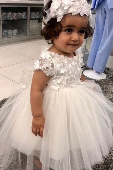 Princess White Short sleeves Lace Puffy Flower Girl Dresses
