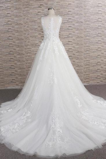 Gorgeous Sleeveless Jewel Tulle Wedding Dress | A-line Ruufles Lace Bridal Gowns With Appliques_3