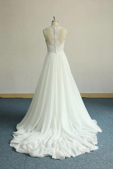 Unique White Jewel Sleeveless Wedding Dress | Appliques Chiffon Bridal Gowns_3