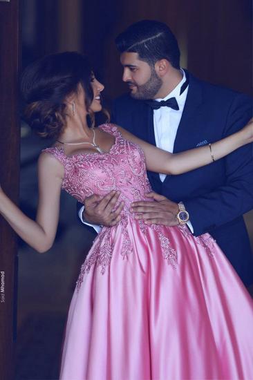 Sleeveless Candy Pink Evening Dresses Online | Straps Appliques Sexy Prom Dresses_2