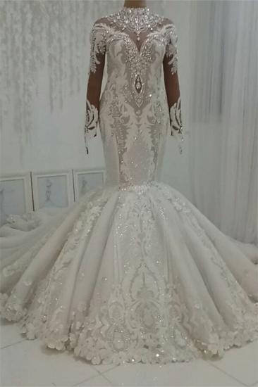 Luxury Sparkle Beaded High neck Fit and Flare Mermaid Wedding Dress_1