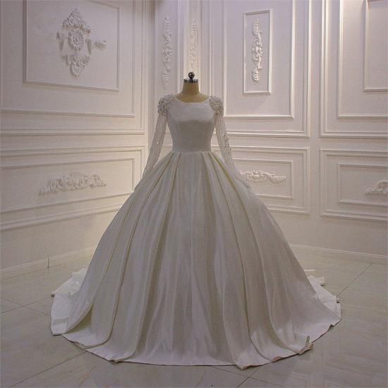 Ivory Long Sleeves Jewel Ruffles Flowers Bedaings Wedding dress_6