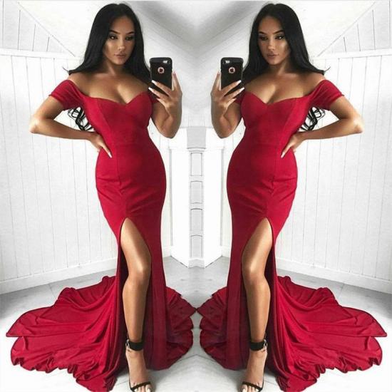 Off The Shoulder Red Evening Dress Cheap | Side Slit Sexy Formal Ball Dress with Long Train_3
