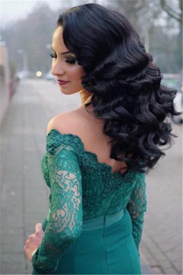 Green Off Shoulder Long Sleeves Evening Dresses Online | Cheap Lace Mermaid Evening Dress_4