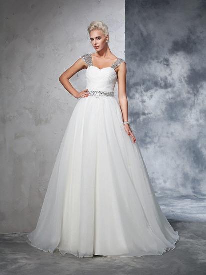 Long Tulle Ball Gown Straps Ruched Sleeveless Wedding Dresses_4