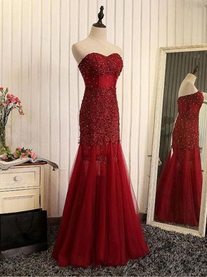 2022 Lace-Applique Tulle Beaded Mermaid Sweetheart Sleeveless Prom Dresses_3