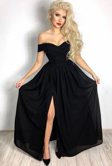 Affordable Sexy Black Formal Dresses | Off The Shoulder Front Slit Evening Dresses