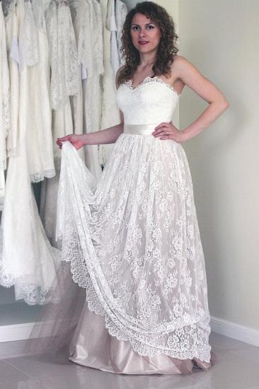 Simple Sweetheart Lace A-line Sash Sleeveless Long Wedding Dress