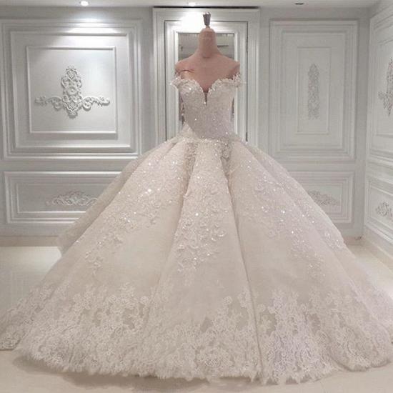 Trägerloses, funkelndes, durchsichtiges Ballkleid-Hochzeitskleid mit luxuriöser Schleppe_2