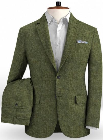 Classic and solemn green slim linen suit_1