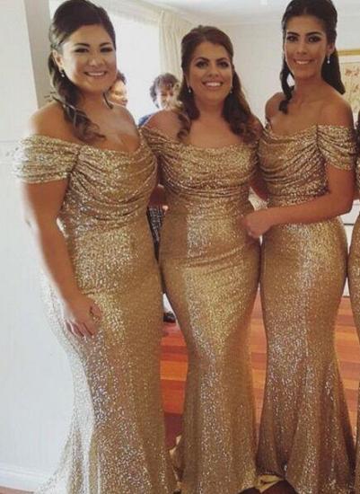 Off The Shoulder Gold Sequins Bridesmaid Dresses Mermaid Cheap Dresses for Maid of Honor_1