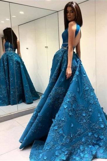 Elegantes ärmelloses Prinzessinnen-Abendkleid 2022 | Ballkleider in A-Linie mit offenem Rücken und Blumen