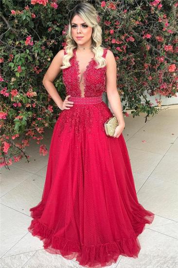 Sleeveless Red Tulle Prom Dress with Bowknot Sexy 2022 Beads Sequins Appliques Evening Gown_1