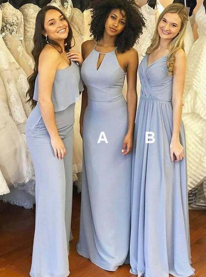 Blue Chiffon Sheath Jewel Bridesmaid Dress with Keyhole_1