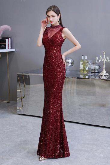 Elegant Illusion neck Burgundy Sleeveless Mermaid Prom Dress_4