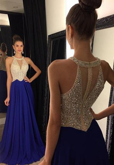Latest A-Line Beading Blue Prom Dress Crystal Natural Chiffon Formal Occasion Dresses_1