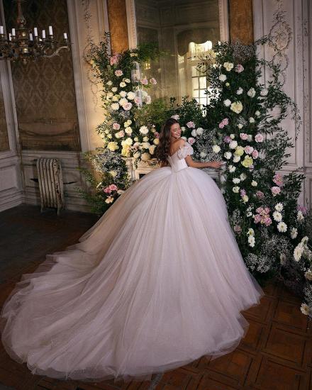 Glitter off-the-shoulder tulle floor-length wedding dress_2