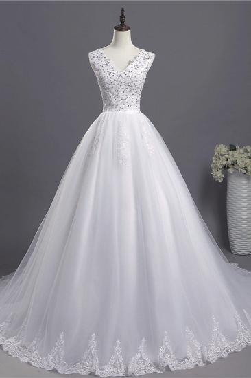 TsClothzone Glamorous V-Neck Sequins White Tulle Wedding Dress Sleevels Lace Appliques Bridal Gowns On Sale