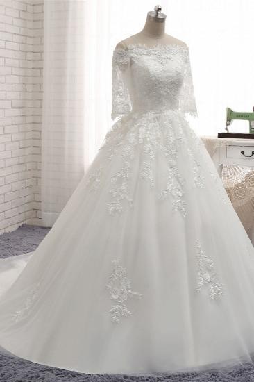 TsClothzone Gorgeous Bateau Halfsleeves White Wedding Dresses With Appliques A-line Tulle Ruffles Bridal Gowns Online_4