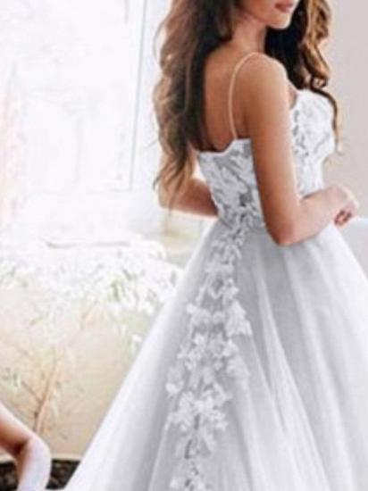 Sexy See-Through A-Line Wedding Dress Spaghetti Strap Lace Tulle Sleeveless Country Bridal Gowns Sweep Train_2