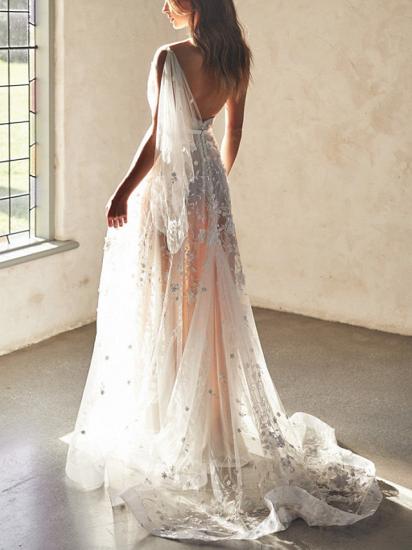 Sexy A-Line Wedding Dresses Sweetheart Lace Sleeveless Bridal Gowns Wedding Dress in Color See-Through Court Train_5