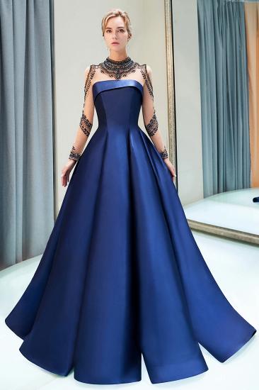 MARIN | A-line Long Sleeves Beading Neckline Satin Evening Gowns_4