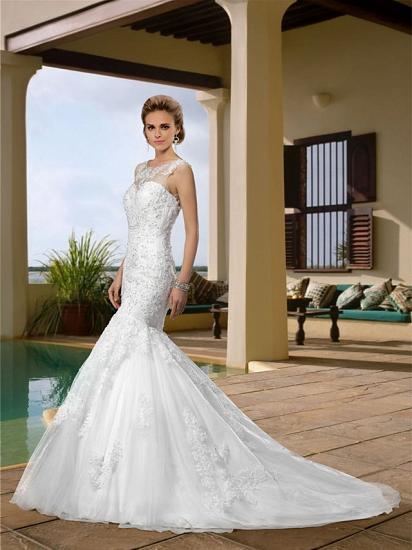 Country Plus Size Mermaid Wedding Dress Scoop Lace Regular Straps Bridal Gowns with Court Train_2