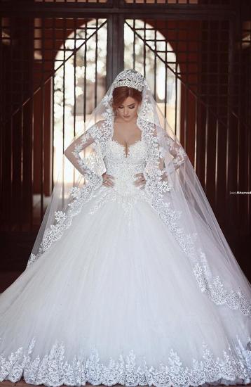 Elegant White Lace Ball Gown Wedding Dress Popular Sweep Train Long Sleeve Bridal Gown