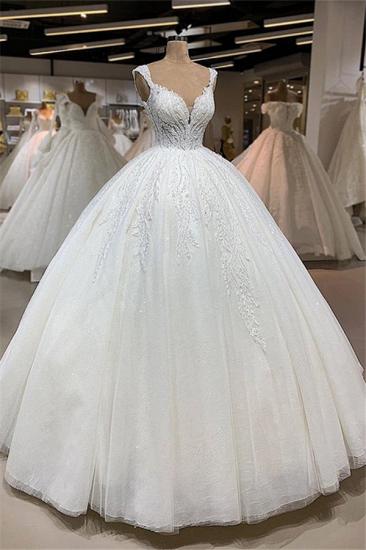 Elegant V-Neck Sleeveless Ball Gowns | Shimmery Strap Bridal Wedding Dress_1