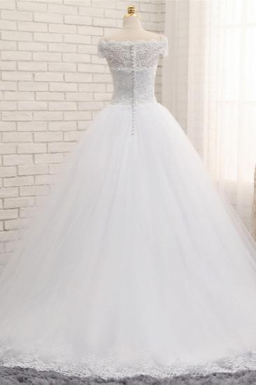 TsClothzone Modest Bateau Tulle Ruffles Wedding Dresses With Appliques A-line White Lace Bridal Gowns On Sale_3