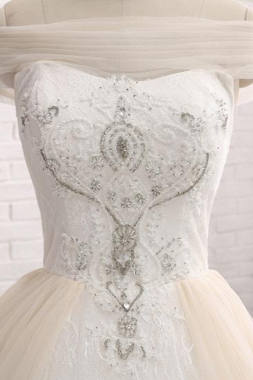 TsClothzone Unique Champagne Bateau Lace Wedding Dresses With Appliques Tulle Ruffles Bridal Gowns Online_5