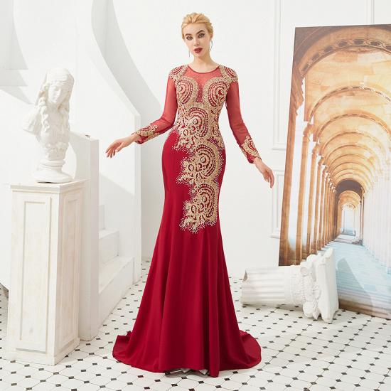 Harley | Luxury Illusion neck Long Sleeves Prom Dress with Sparkling Gold Lace Appliques_18