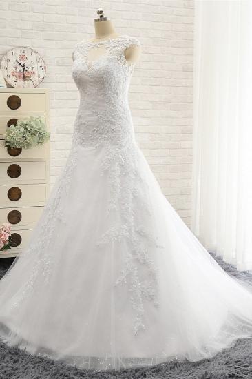 TsClothzone Modest Sleeveless Jewel Wedding Dresses With Appliques White Mermaid Bridal Gowns On Sale_4