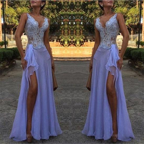 Sexy See Through V-Neck Evening Dresses | A-Line Sleeveless Lace Ball Dress_3