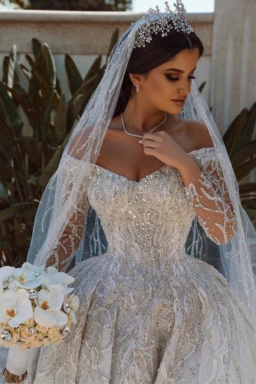 Luxurious Ball Gown Sequins Bridal Dress Long Sleeve Satin Maxi Dress_2