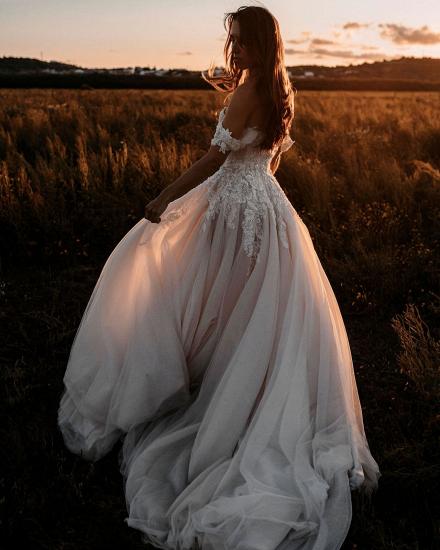 A Line Floor Length boho Heart Neck Wedding Dress | Boho wedding dresses with lace_3